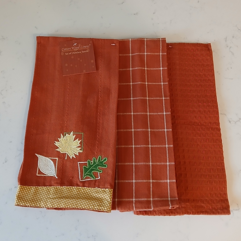 3 Pack Decorative Fall Kitchen Hand Towels Autumn Thanksgiving Orange 16" X 30"